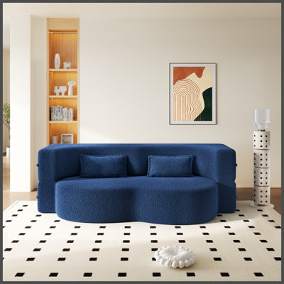 Canapé-lit moderne avec 2 coussins, canapé-lit en molleton convertible rembourré de mousse, matelas simple pliant de 15 po pour le salon, le lit d'invité, la salle de jeux, aucun assemblage requis, bleu