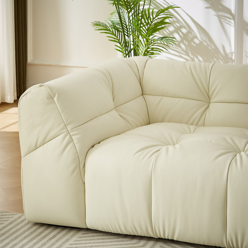 Canapé modulaire en cuir 3 pièces, canapé modulaire en L avec repose-pieds pour salon, Blanc