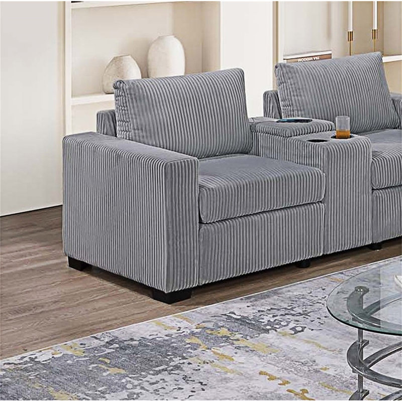 Ensemble de canapé avec porte-gobelet console, Gris clair