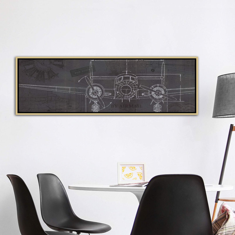 «Plane Blueprint IV» par Marco Fabiano - impression d'art panaromique, H 16 po x l 48 po x 1,5 po, Toile tendue