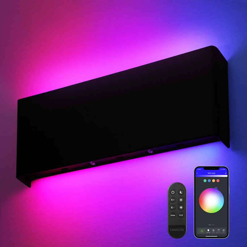 16 Inch Smart LED Wall Sconce, 100-265V RGBCW Color Changing Wall Light, Waterproof Outdoor Commercial Wall Washing Lighting, Black