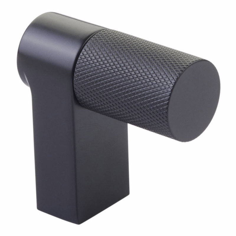 Emtek Select Cabinet Finger Pull 2in, Rectangular Stem & Knurled Pull, Flat Black