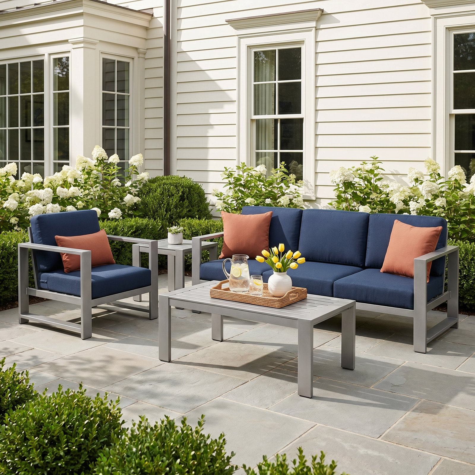 Dulcie 4-Person Sunbrella® Patio Seating Group, Canvas Navy Sunbrella® Canvas