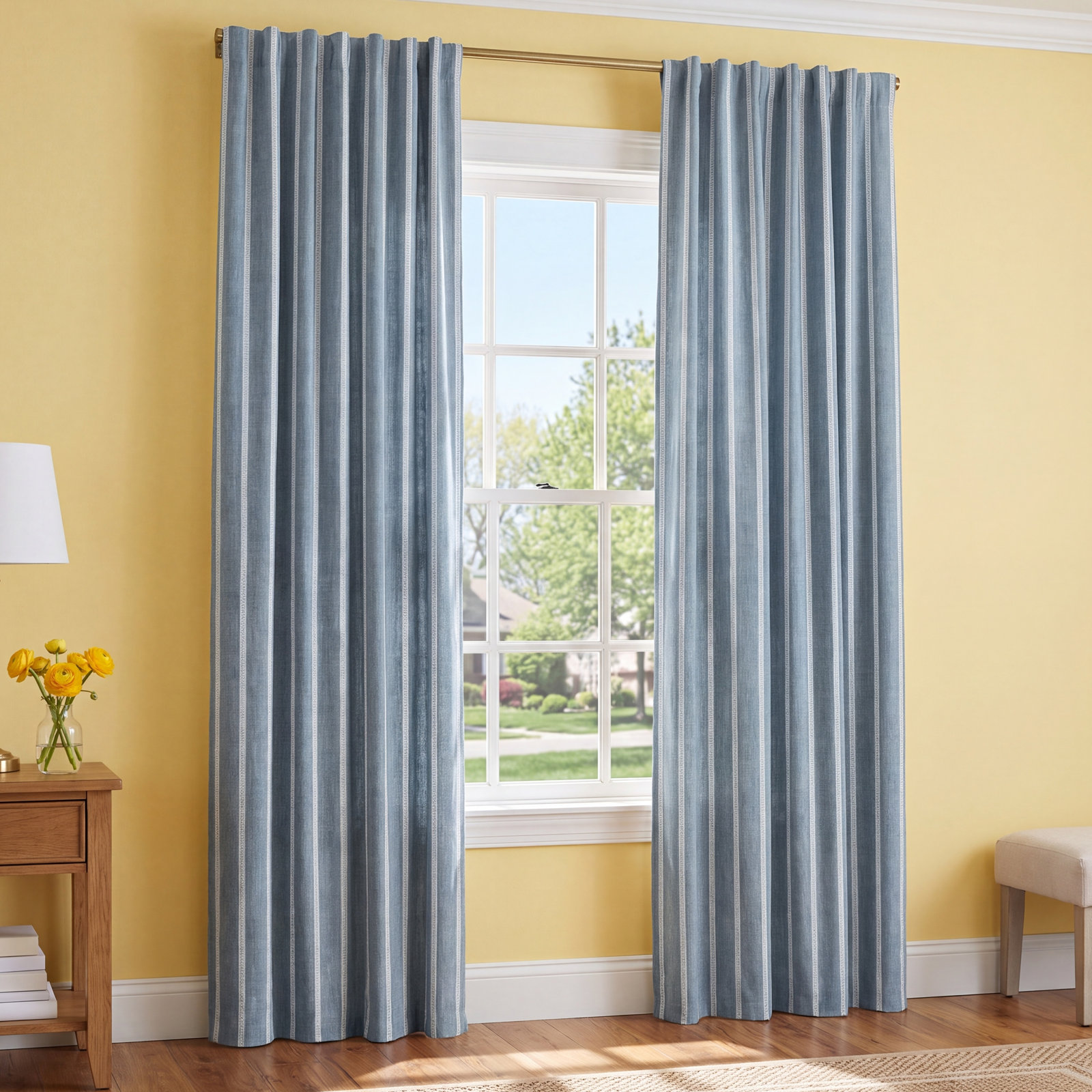 Merritt Textured Jacquard Rod Pocket Curtain, Chambray