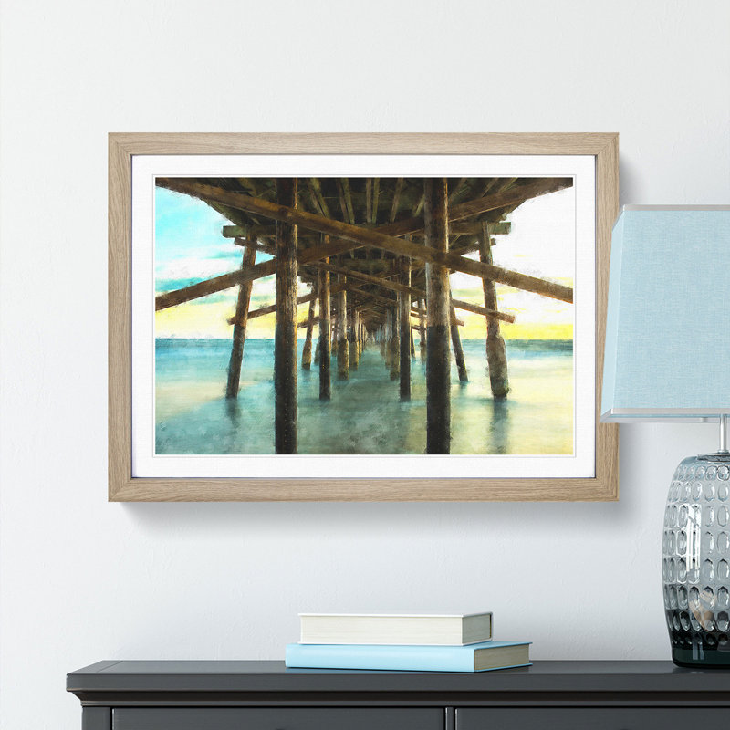 Under the Pier in Newport Beach - Picture Frame Graphic Art Print, 33cm H x 45cm W x 2cm D, Oak Framed