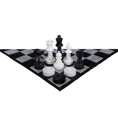 Giant Chess and Checkers Set - 25" Chess Set + 10" Checkers + Nylon Mat