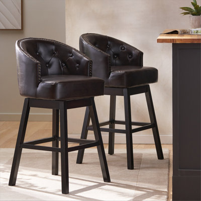 360 Degree Swivel Bar Stool with Stunning Nailhead Trim, Set of 2, Brown