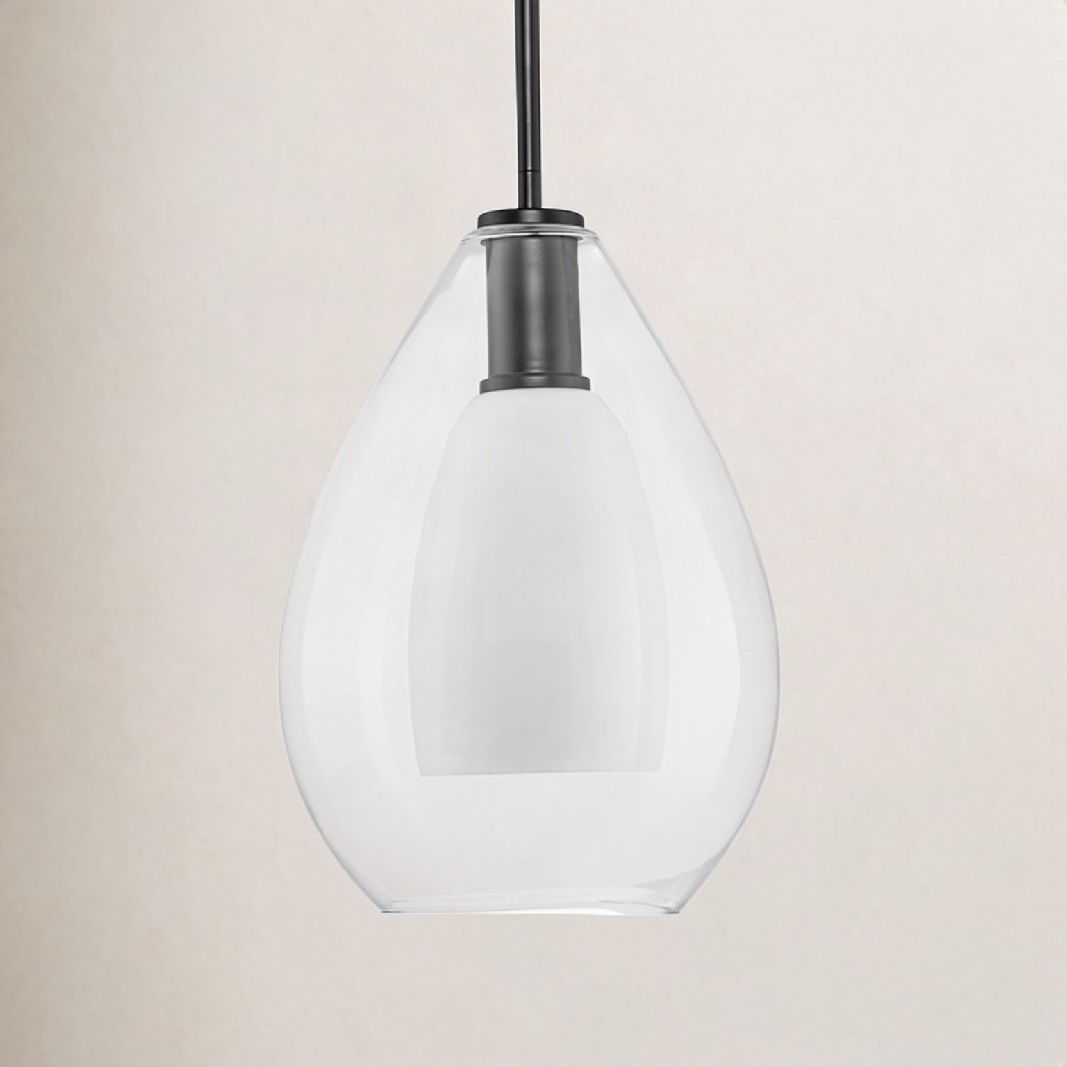 Eldine Single Light Glass Dimmable Pendant, 20.75" H x 15" W x 15" D, Matte Black