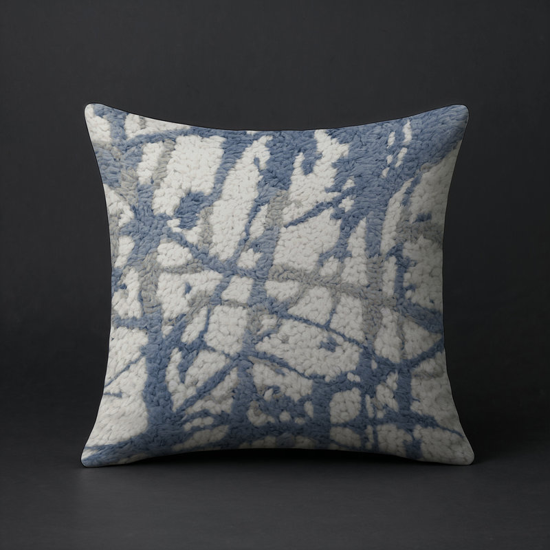 Coussin décoratif intérieur et extérieur Modern, Carré 16 po, Bleu / blanc / beige abstrait