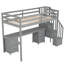 Lit mezzanine simple gris avec bureau et double compartiment de rangement