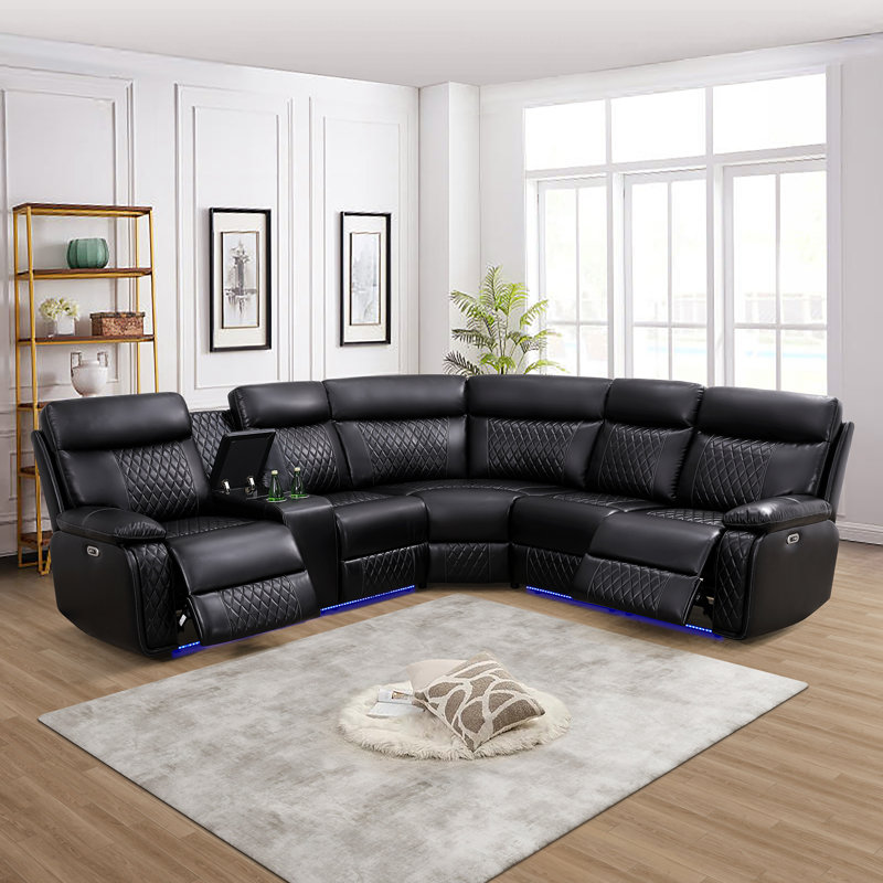 Ensemble de canapé inclinable électrique en cuir 3 pièces avec console gauche, commande tactile et chargement USB - Modulaire inclinable électrique moderne pour le salon