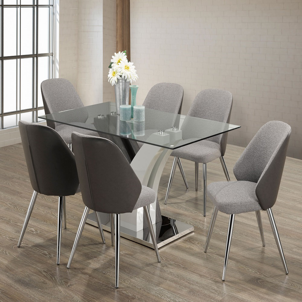 Brassex 7 Piece Glass Top Pedestal Dining Set Wayfair Canada 9487