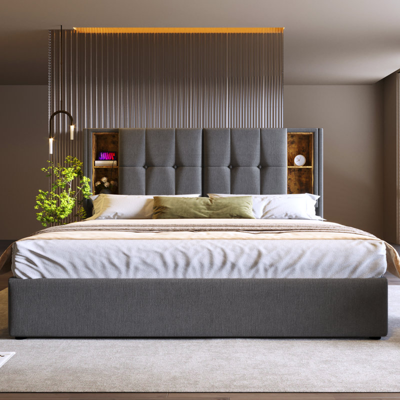 Upholstered Ottoman Storage Bed, Grey, Super King (6')