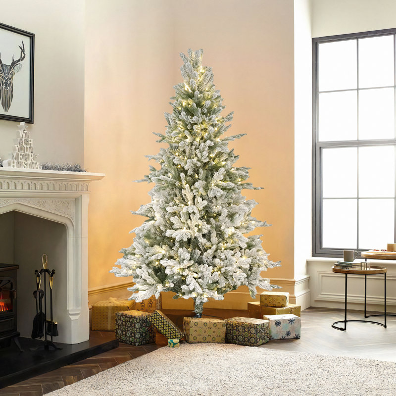 Snowy Flocked Tree Artificial Christmas Tree with Lights with Storage Bag, 5 ft.