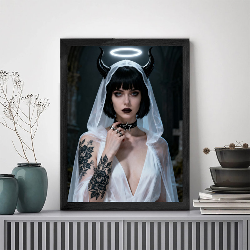 «Black», rétro, gothique, ange mystérieux, art mural rétro, H 25 po x l 17 po