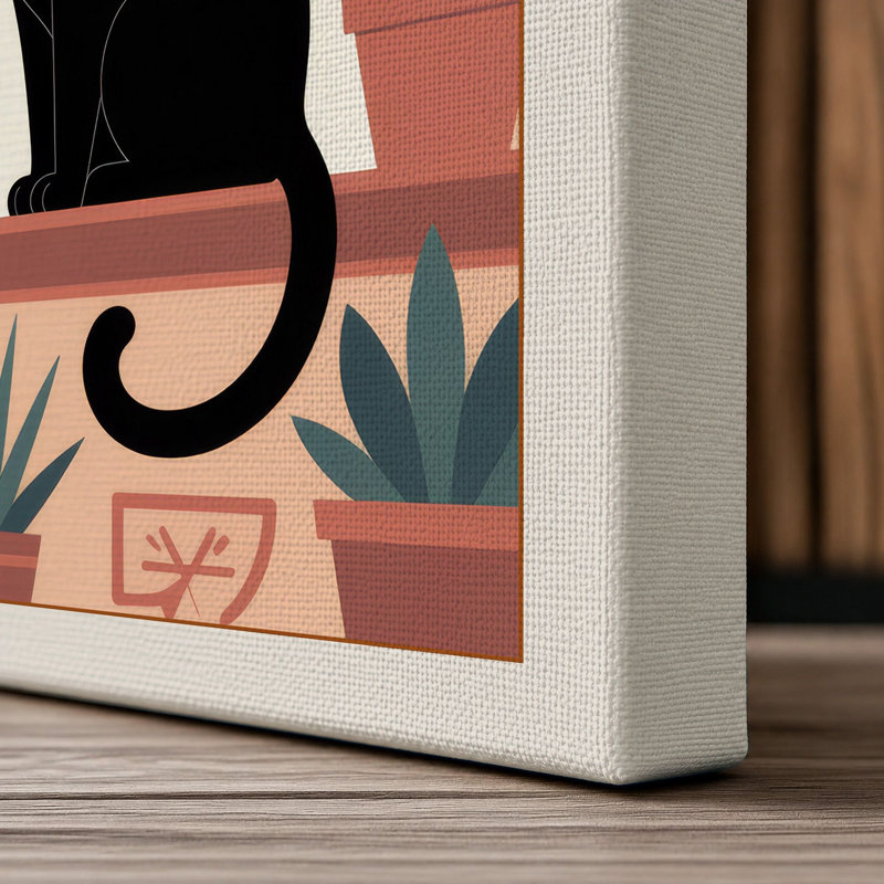 Cats and Birds Interior Eclectic 1 Piece Wrapped Canvas Wall Art, 36x24 - 91.4 x 61.0 cm, Cream Border