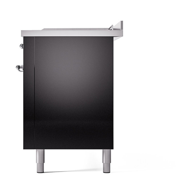 ILVE Nostalgie II Noblesse 60 in Dual Fuel Range 7 Burner, Griddle, Frenchtop, Glossy Black/Chrome, Natural Gas