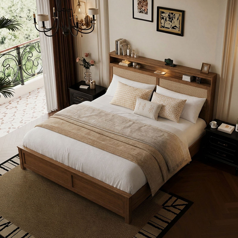Très grande base de lit avec tête de lit Wabi-Sabi, Très grand lit