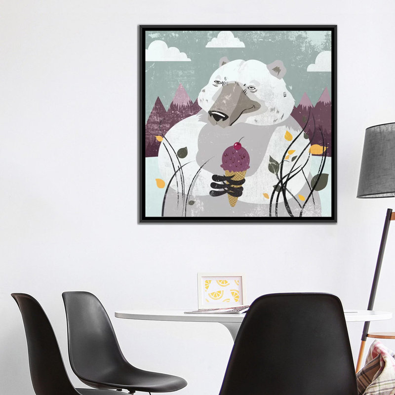 « polar bear », reproduction sur toile, H 18 po x l 18 po x P 1,5 po, Toile avec cadre noir, Pas de tapis