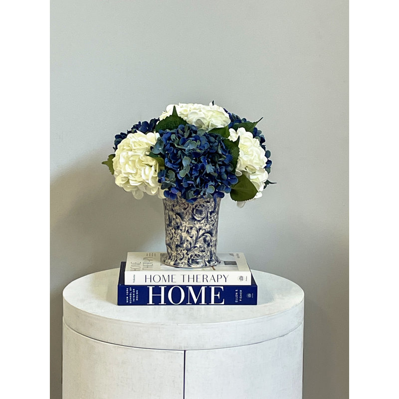 Hydrangea Arrangment In A Chinoiserie Vase, Blue/Light Green