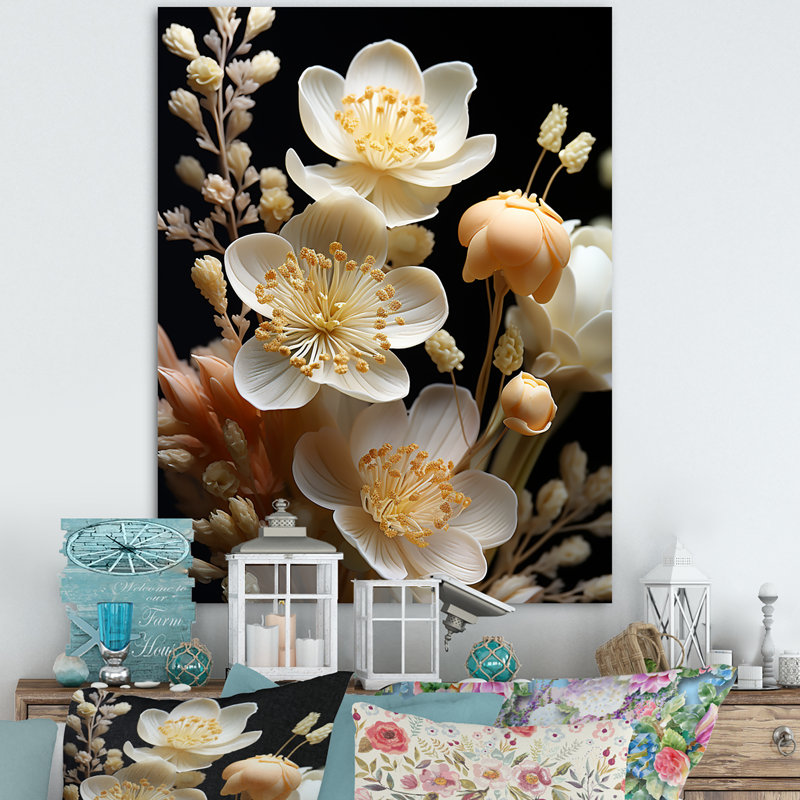 Romantiques fleurs sauvages blanches - art mural fleurs, Toile tendue, H 32 po x l 16 po x P 1 po