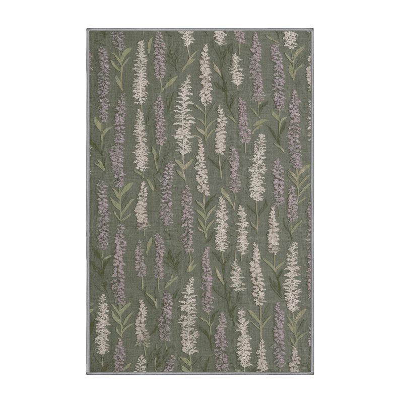 Tapis botanique brun lavable à la machine, Rectangle 7 pi x 9 pi