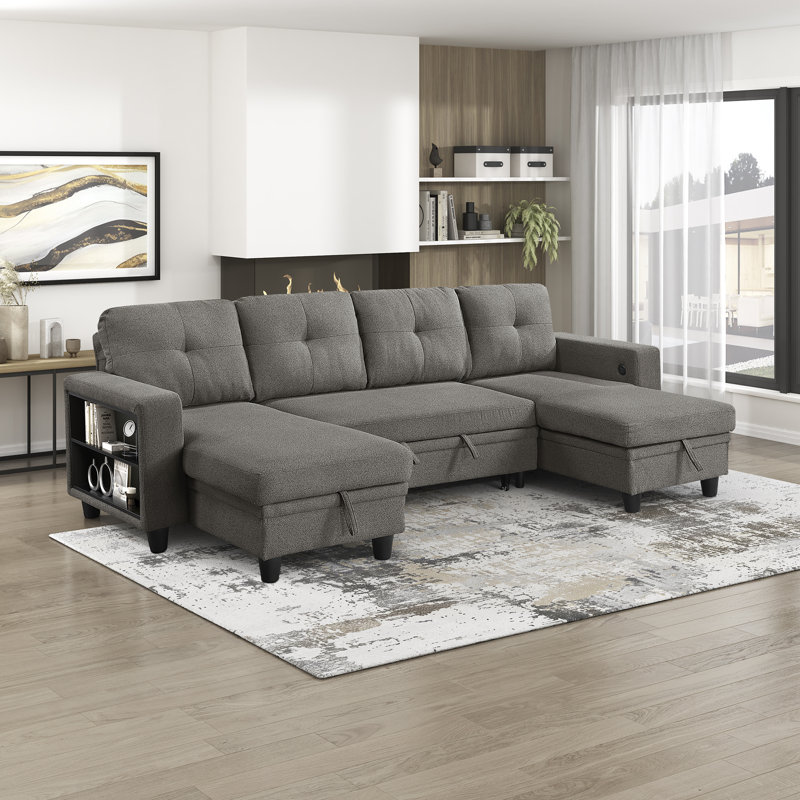 Canapé modulaire à 2 accoudoirs carrés et modernes 102 po Neroni, Tissu brun foncé