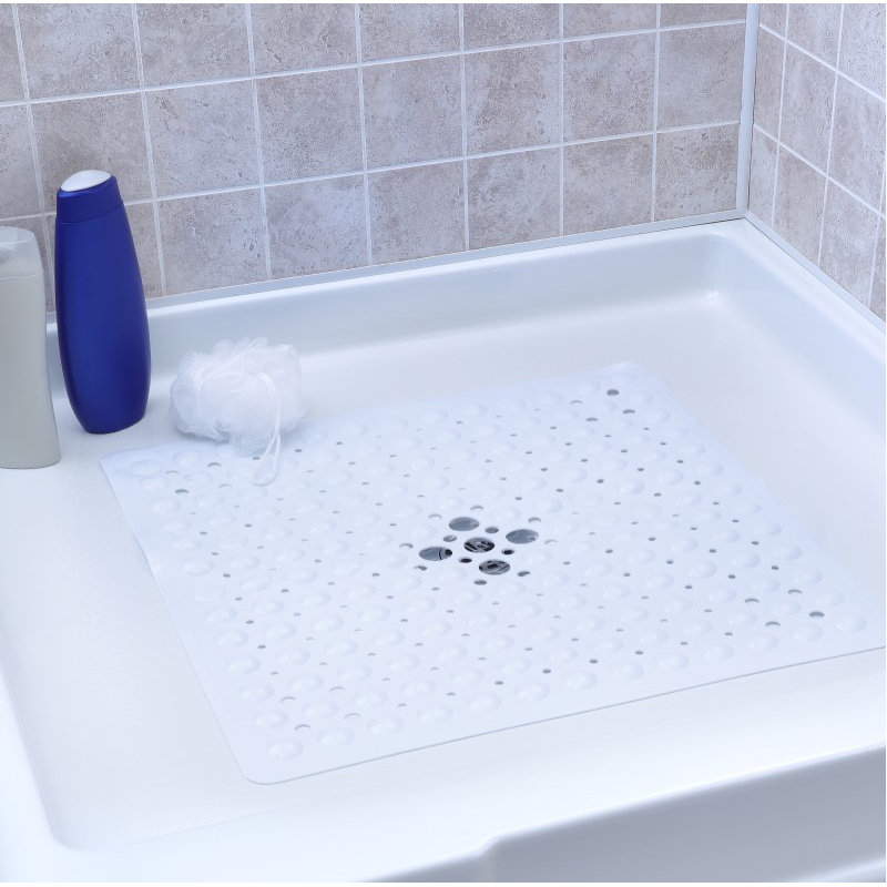 Tapis de douche antidérapant carré en plastique / vinyle Aesop, Blanc