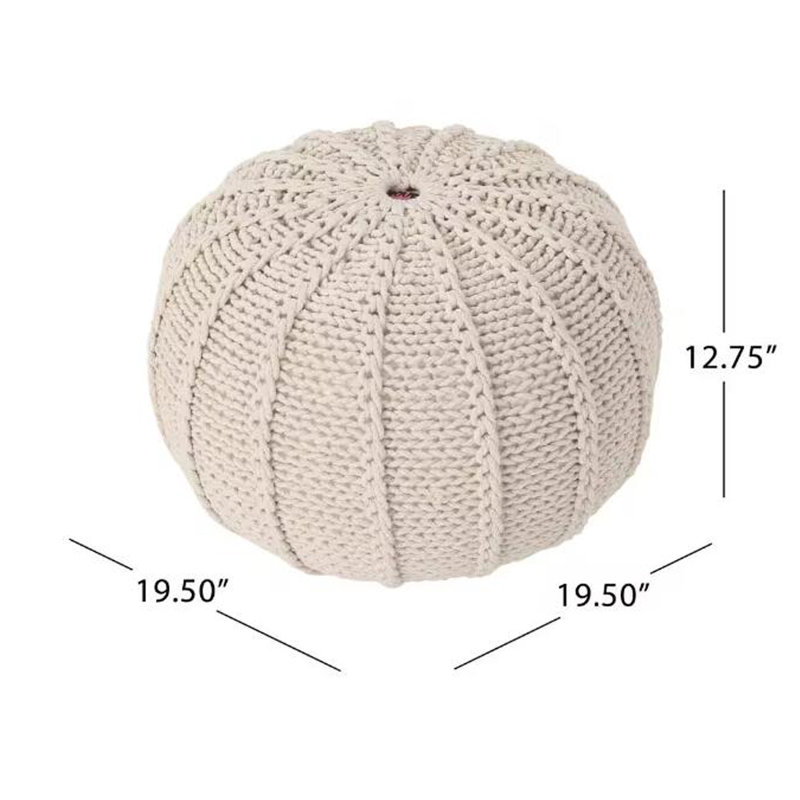 19.5” Round Knitted Footstool, Shoe Stool, Bedside Stool, For Home Docoration, Beige