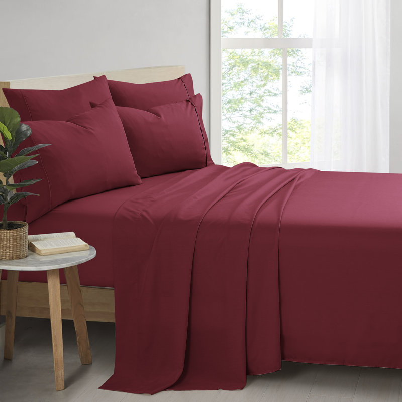 Ensemble de draps en bambou et rayonne avec taies d'oreiller, Bourgogne, Ensemble de draps pour très grand lit + 5 pièces