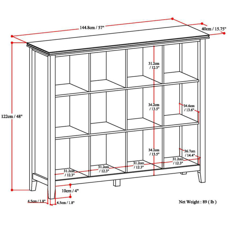 Russet Brown Solid Wood 12 Cube Storage Bookcase