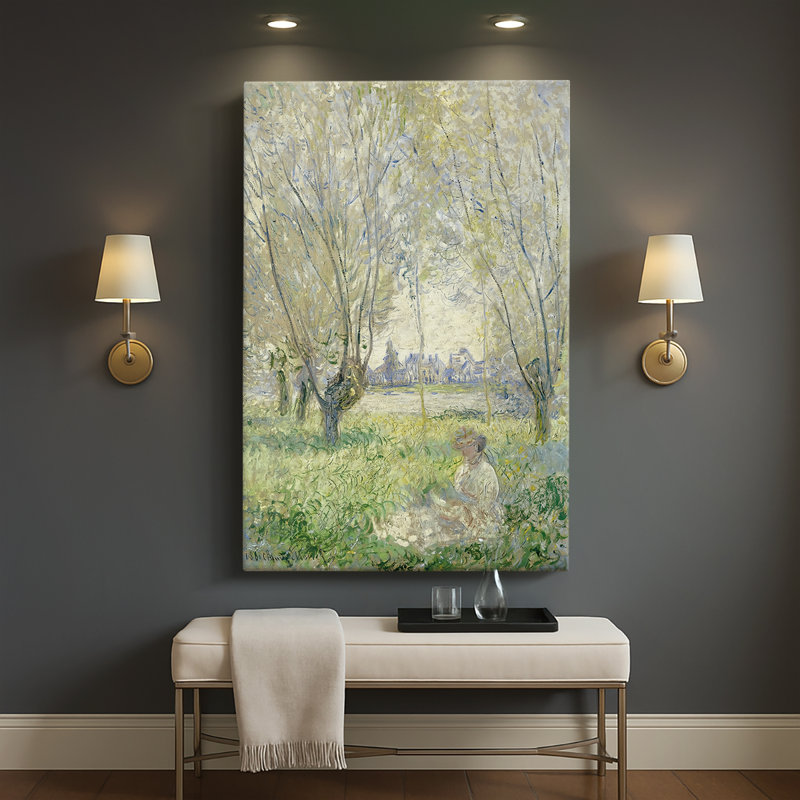 Femme assise sous les saules - Toile tendue avec châssis par Claude Monet, 32 x 48