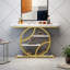 Table de comptoir en marbre blanc avec bordure dorée, table d'entrée moderne à cadre en O de 41,3 pouces avec tablettes, convenant à la fois au canapé et au vestibule.