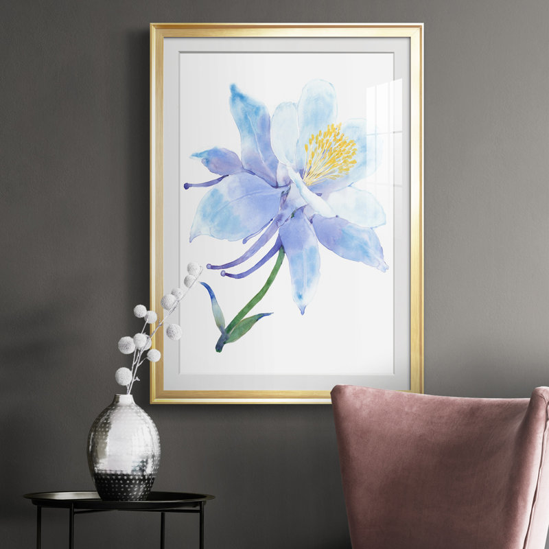 Columbine Bloom I - peinture sur toile tendue, Papier avec cadre doré, H 30,5 po x l 22,5 po x P 1 po