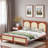 Wood Platform Bed With Rattan Headboard-665575502-665575499