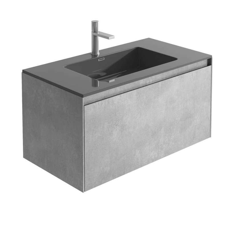 900mm Single Bathroom Vanity with Integrated Polyglomerate Basin, Concrete, Black