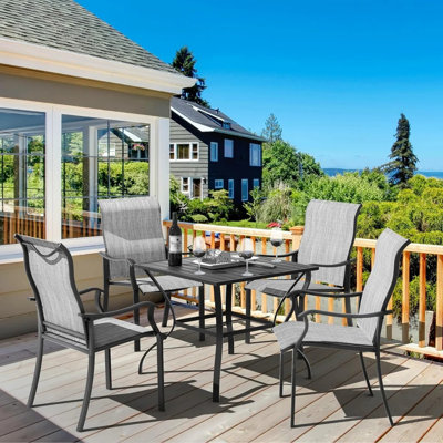 Powder Coated Steel Outdoor Dining Chair with Curved Arms Patio Armchairs for Garden Lawn (Set of 6)