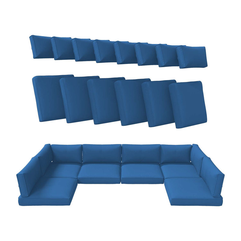 14-Pcs Outdoor 4" Thick Cushion Set, Outdoor Patio Cushion Cover Replacement, Water-Repellent Sofa Cushion, Blue