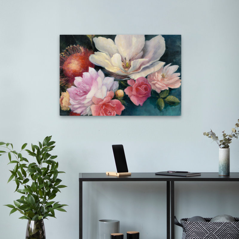 Art flamand flamand - fleurs crème bleues, H 16 po x l 24 po