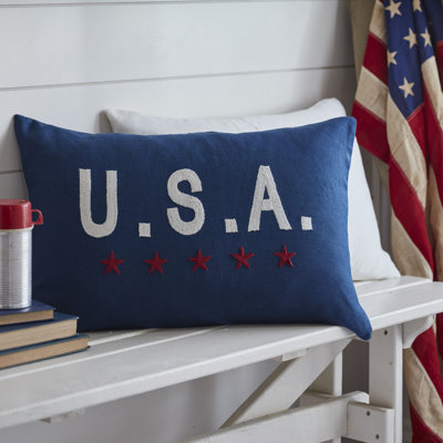 U.S.A. Indigo/White Linen Lumbar Pillow
