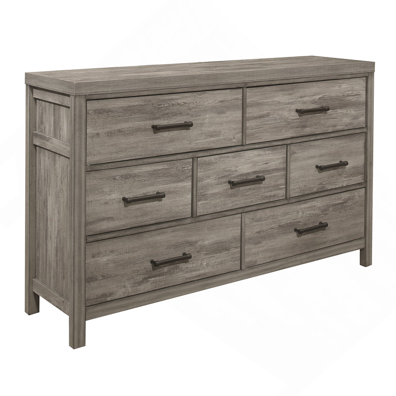 Commode de chambre à coucher de style rustique avec 7 tiroirs en mélamine de qualité supérieure patinée au fini gris patiné