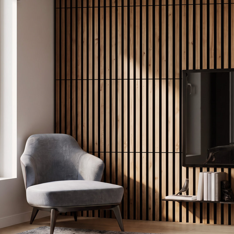 16-Pack Self-adhesive Acoustic Wood Slat Wall Panels for Interior Decor