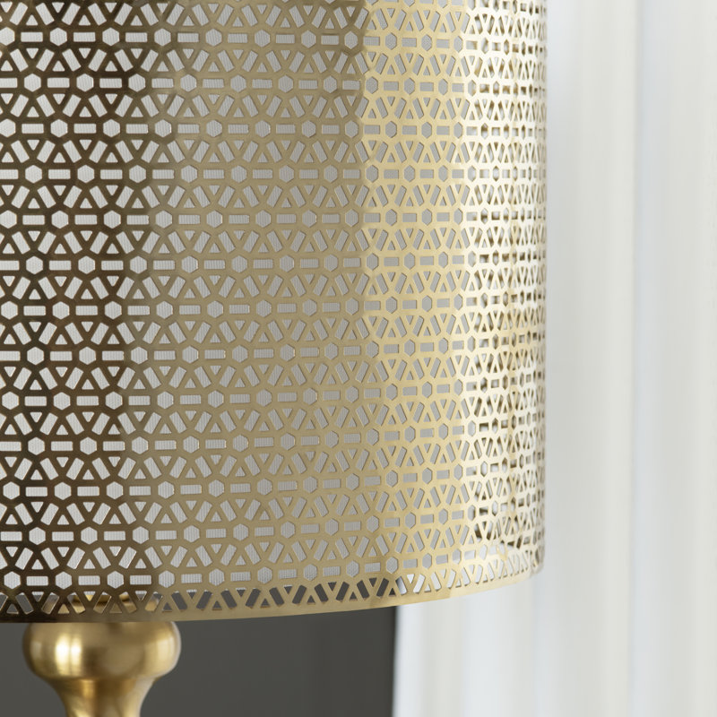 Lampe sur pied avec abat-jour double tambour, Or brossé