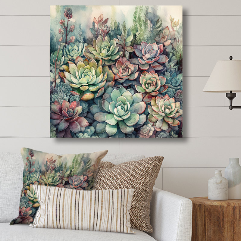 «Haidan Green Red Cactus Scenery I», reproduction sur toile, H 16 po x l 16 po, Toile tendue
