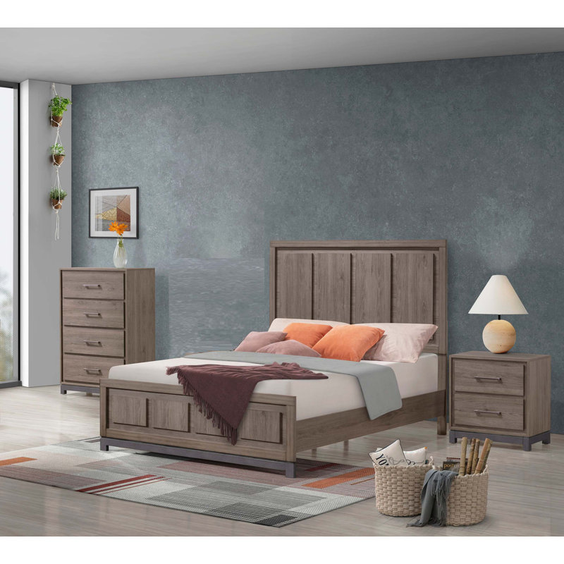 1Pc Contemporary Panel Bed Sleek Minimalist Design