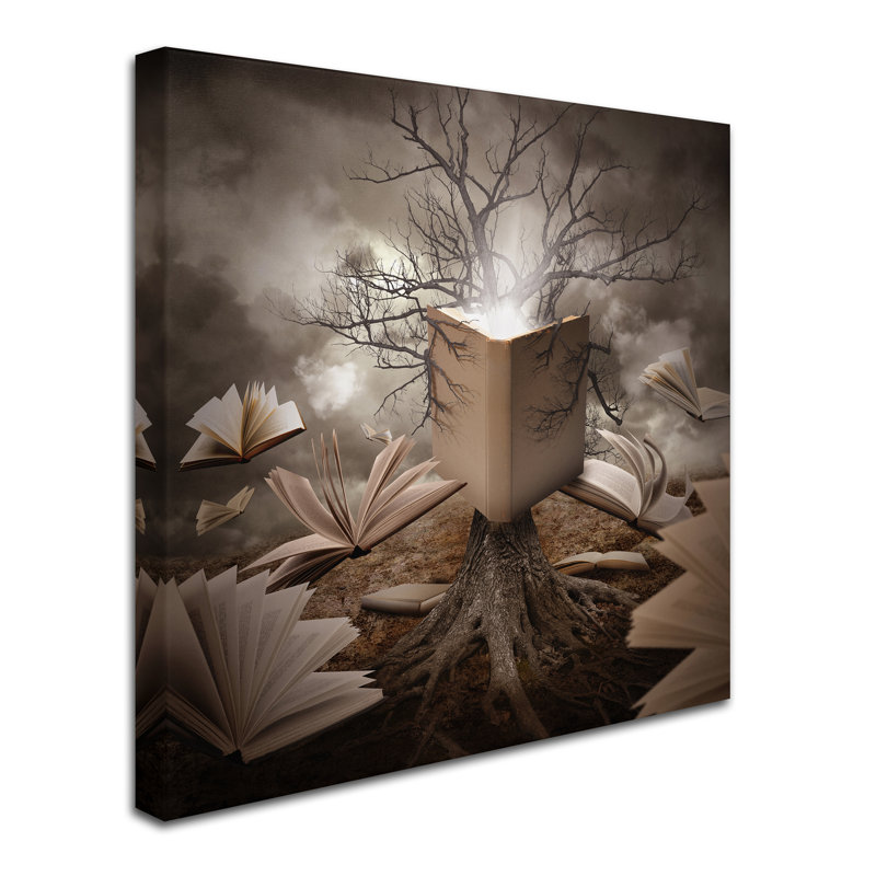 « old tree reading story », reproduction d’impression sur toile tendue, H 35 po x l 35 po