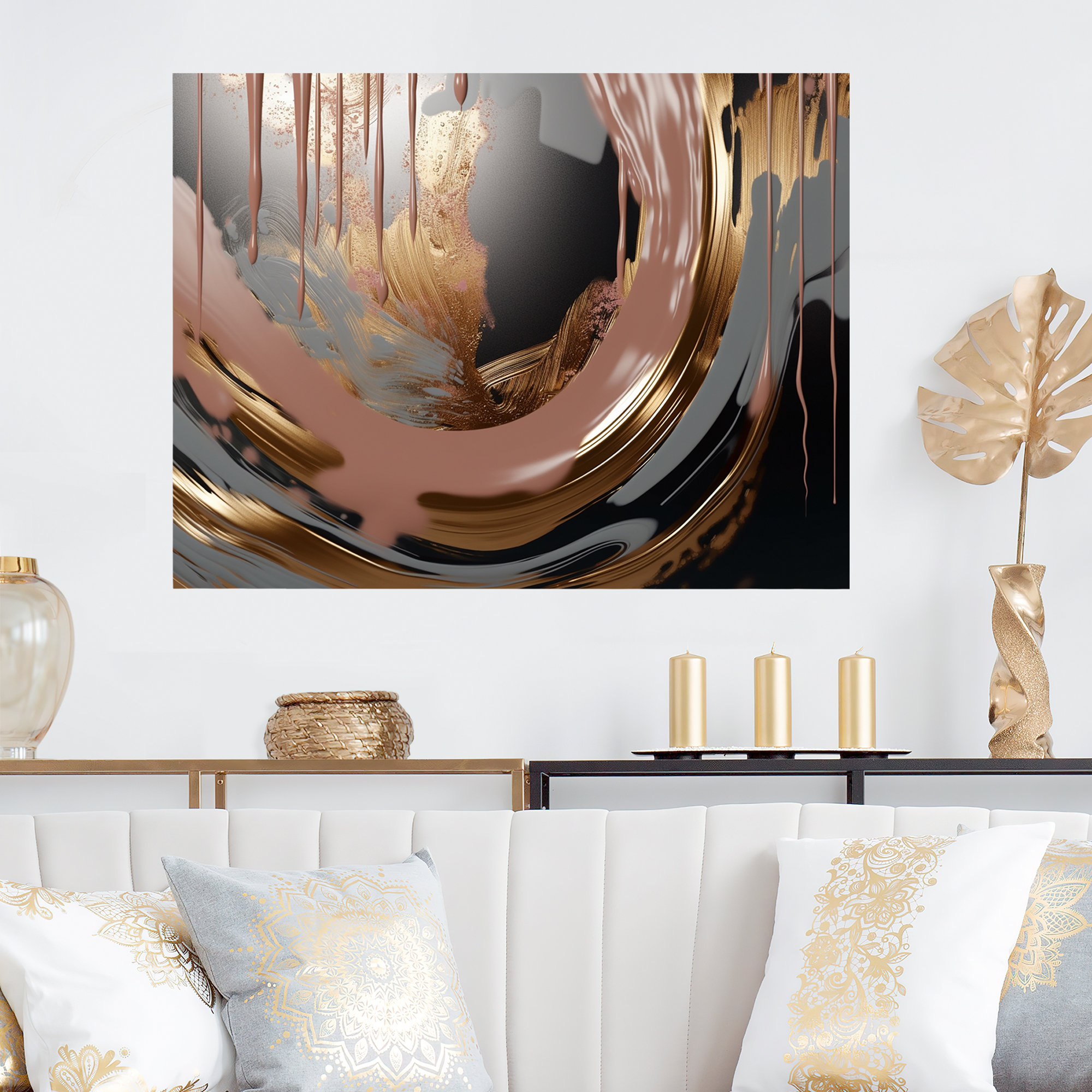 Mercer41 Abstract Golden And Pink Infinity Rivers III - Liquid Ink ...