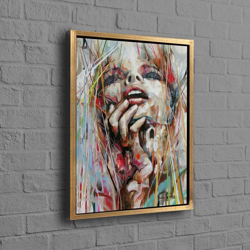 Modern Woman Portrait Painting Print On Large Canvas Wall Art Ideal Gift, 110 cm H x 80 cm W, Framed Print without Mat, Gold