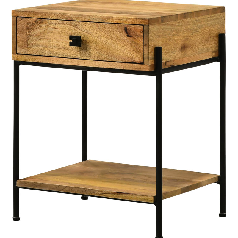 Table d'appoint rustique en bois de manguier avec rangement - Intérieur de salon en fer naturel