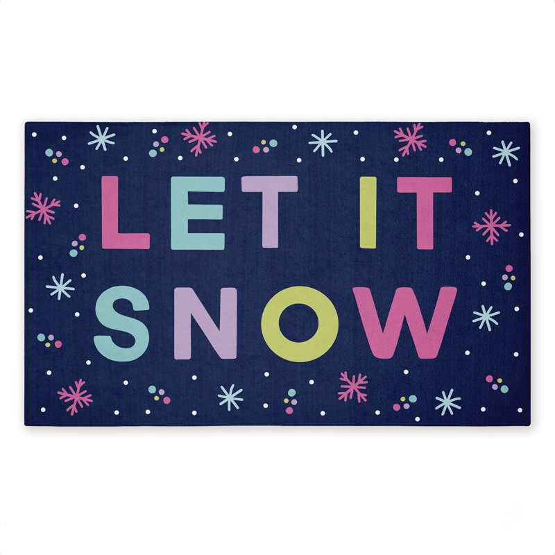 Tapis de porte pour l'extérieur imprimé de couleur mauve Let It Snow, par Emily Cromwell, 18 po x 30 po